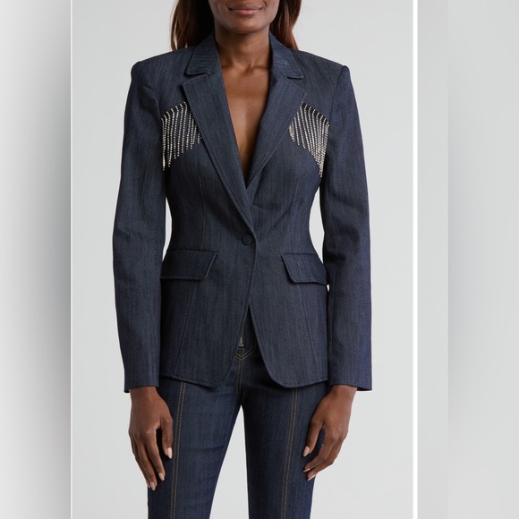 CINQ A SEPT SASHA BLAZER DENIM WITH CRYSTAL FRINGE 4 - Picture 2 of 9